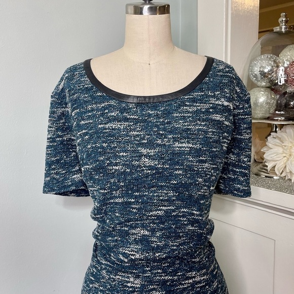 Talbots Tweed Knit Fit & Flare Dress Faux Leather Trim Green Multi Plus Size 22W - Picture 4 of 12